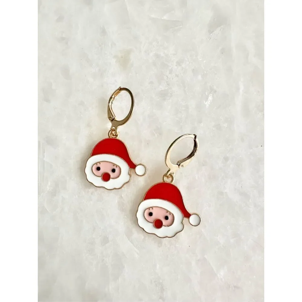 Red & white Christmas cherry nose Santa dangle earring